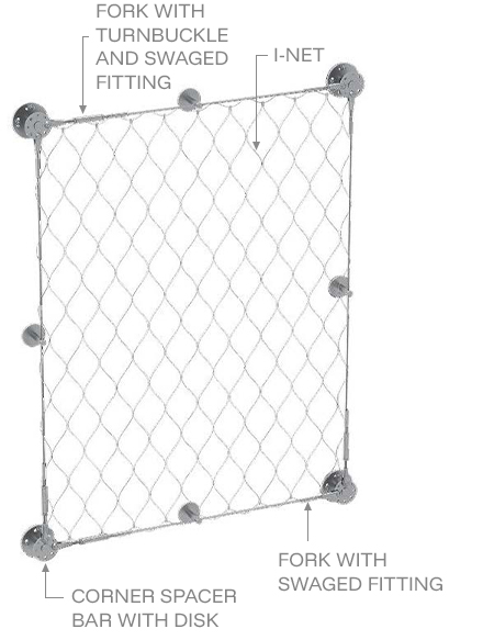  Frame system for attaching cable nets