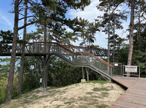 Wire mesh railings on a treetop walkway in Balatónboglar